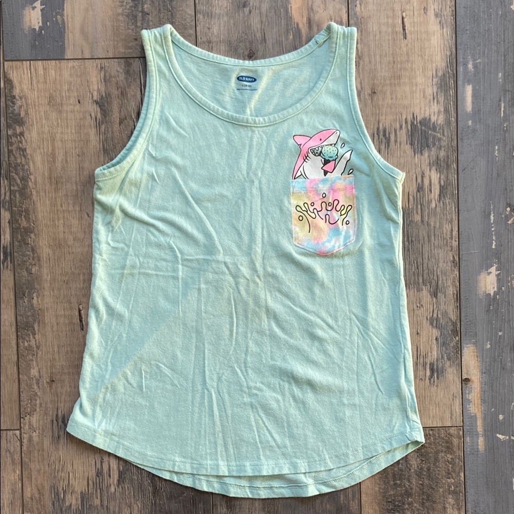 Old Navy Girls Tank Top Sleeveless Shirt Shark Mint Green Size Large 10/12